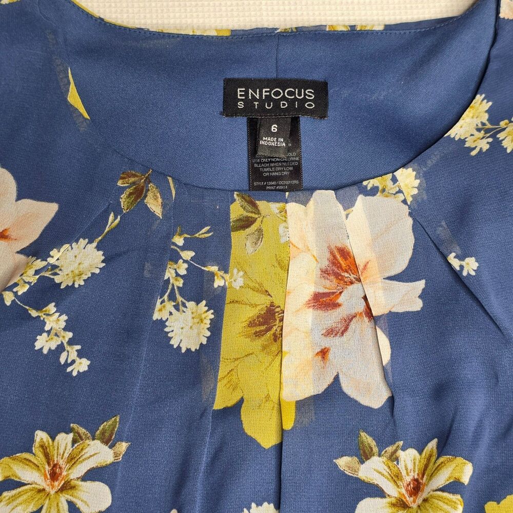 Enfocus Studio Womens 6 Blue Floral A‑Line Dress Sleeveless Belted Summer - Picture 8 of 16